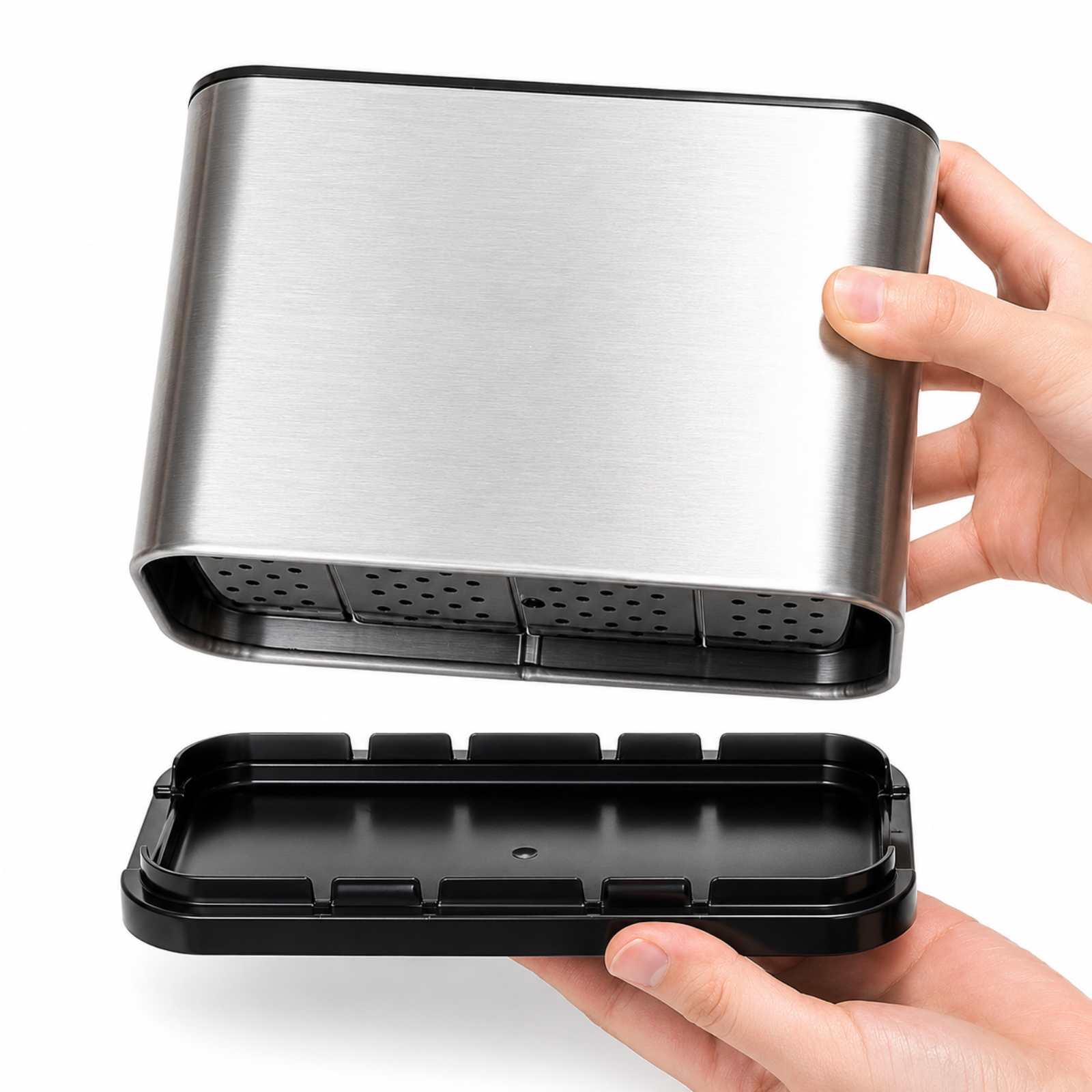 Stainless Steel Kitchen Cutlery Holder with Drain Tray | Utensil Organiser Rack