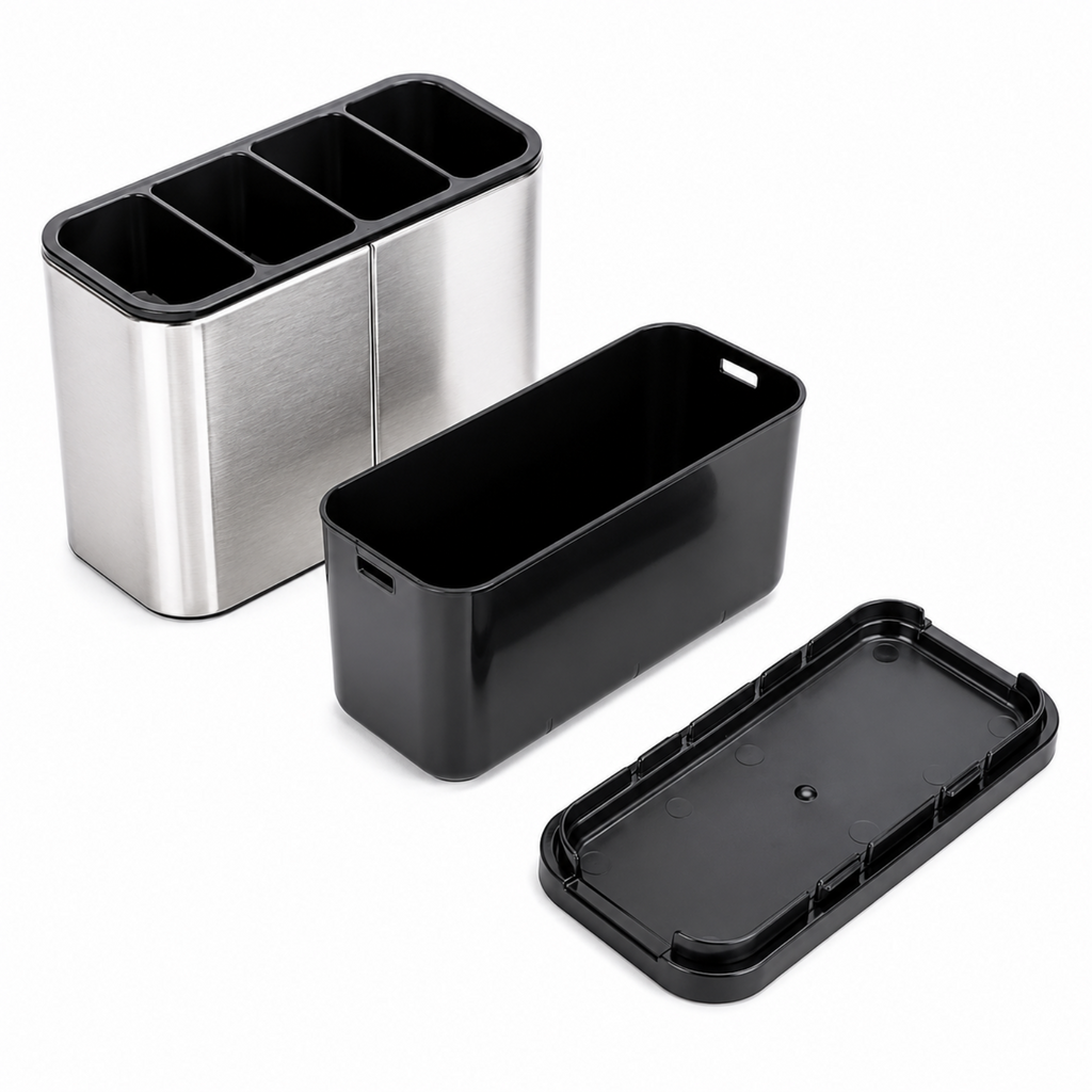 Stainless Steel Kitchen Cutlery Holder with Drain Tray | Utensil Organiser Rack