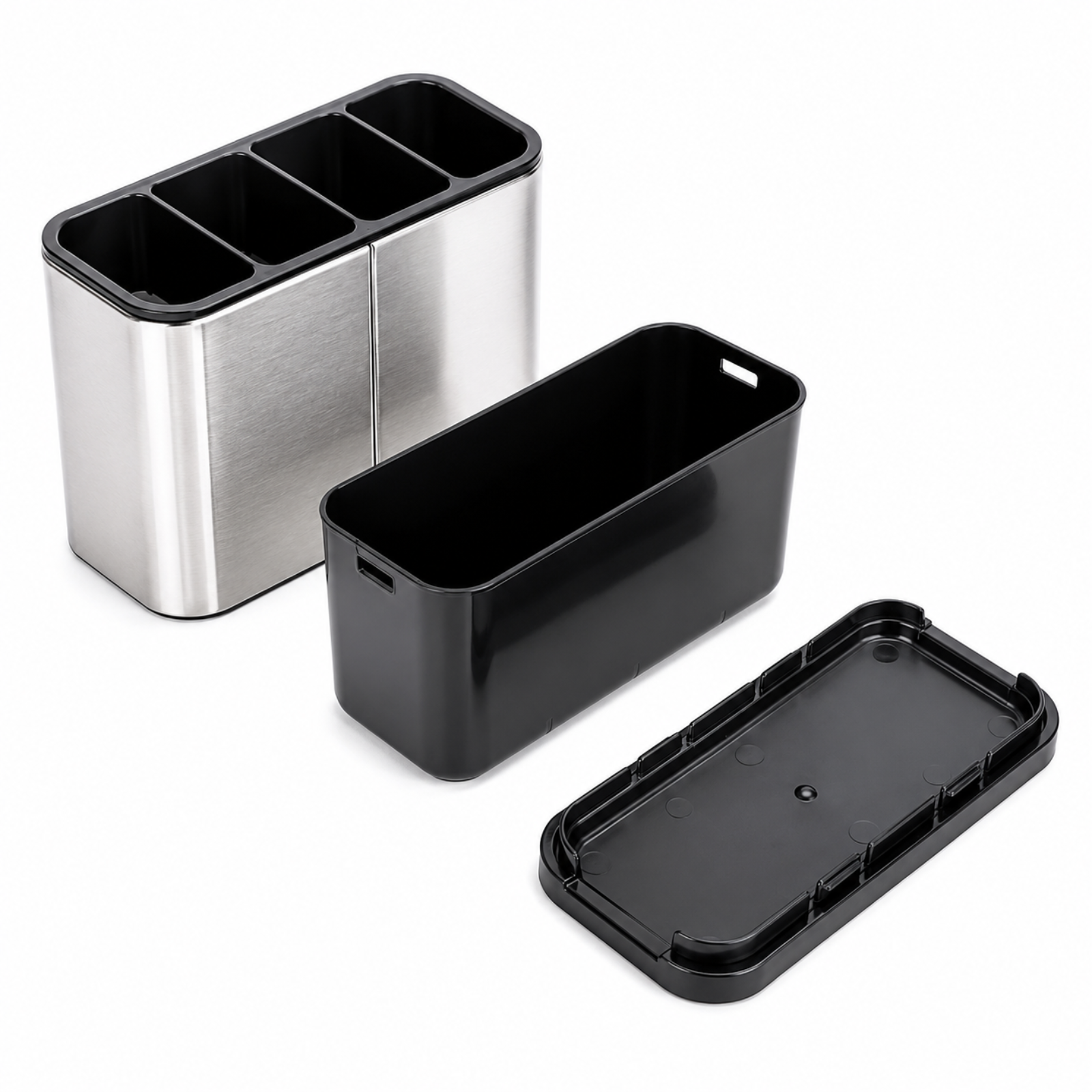 Stainless Steel Kitchen Cutlery Holder with Drain Tray | Utensil Organiser Rack