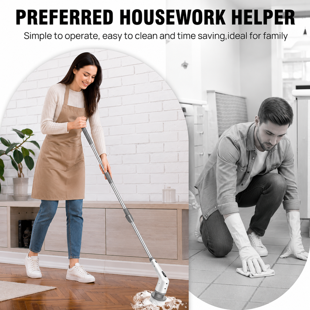 Cordless Electric Spin Scrubber Brush with 9 Replaceable Heads | Rechargeable Bathroom & Kitchen Cleaning Brush with Adjustable Extension Handle