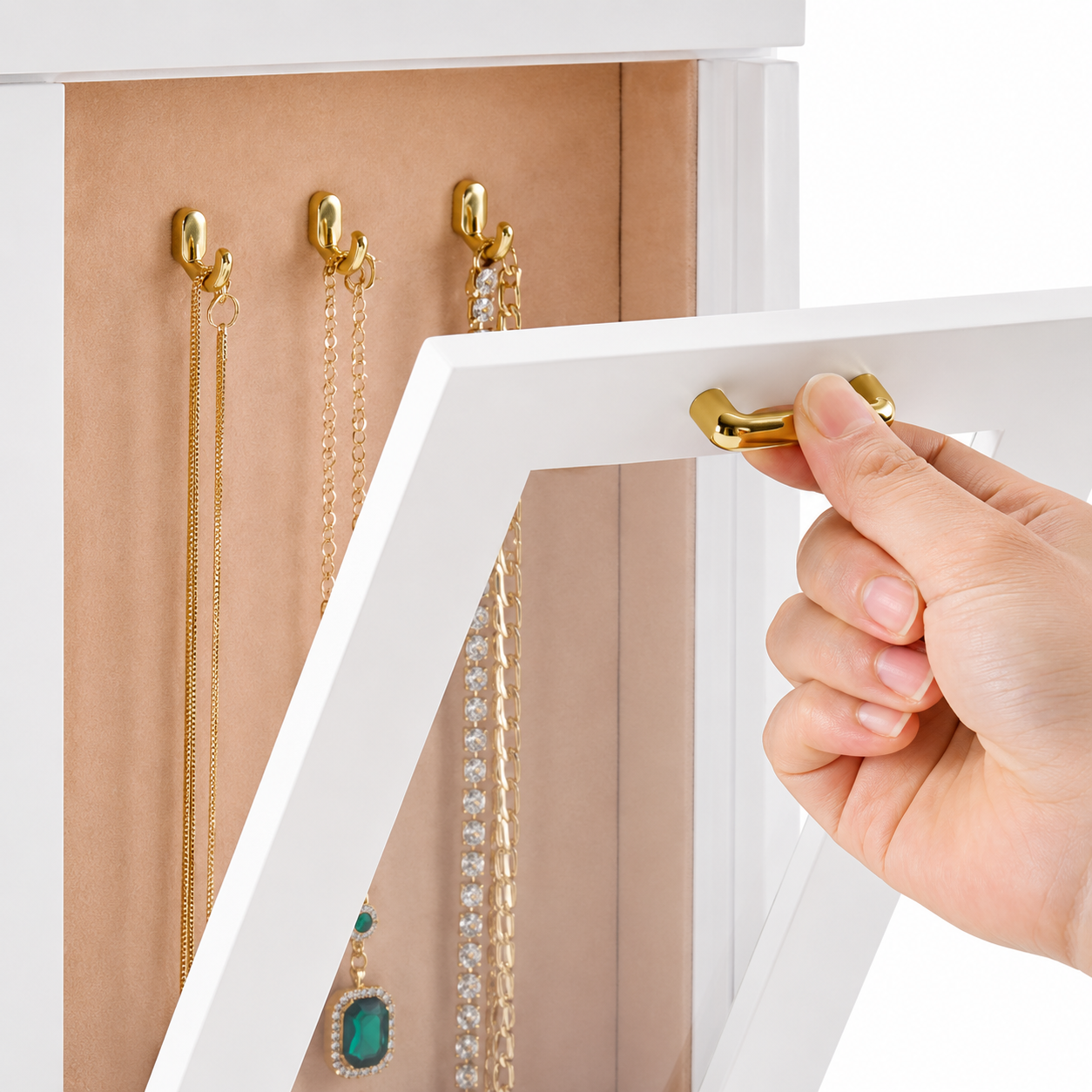 Rotating Jewellery Box with Acrylic Window & Magnetic Door - White