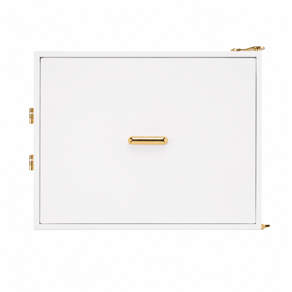 Rotating Jewellery Box with Acrylic Window & Magnetic Door - White