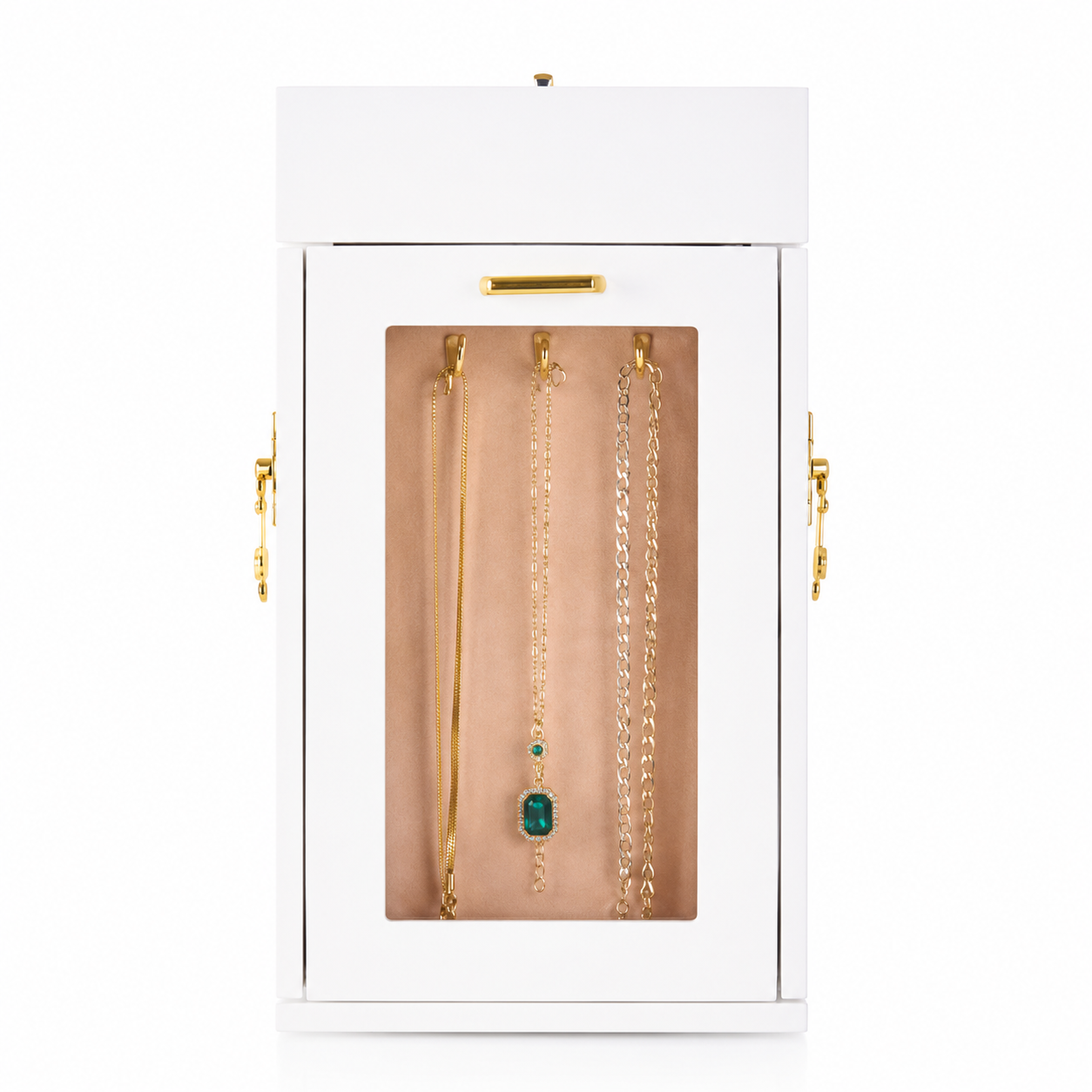 Rotating Jewellery Box with Acrylic Window & Magnetic Door - White
