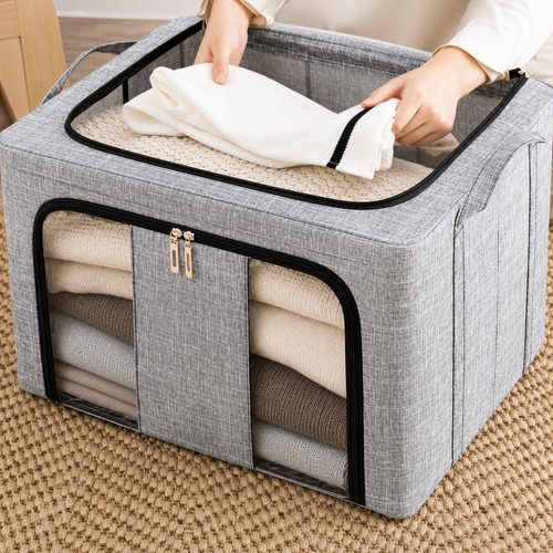3 Pack 66L Foldable Storage Boxes with Steel Frame – Clothes, Bedding & Wardrobe Organisers
