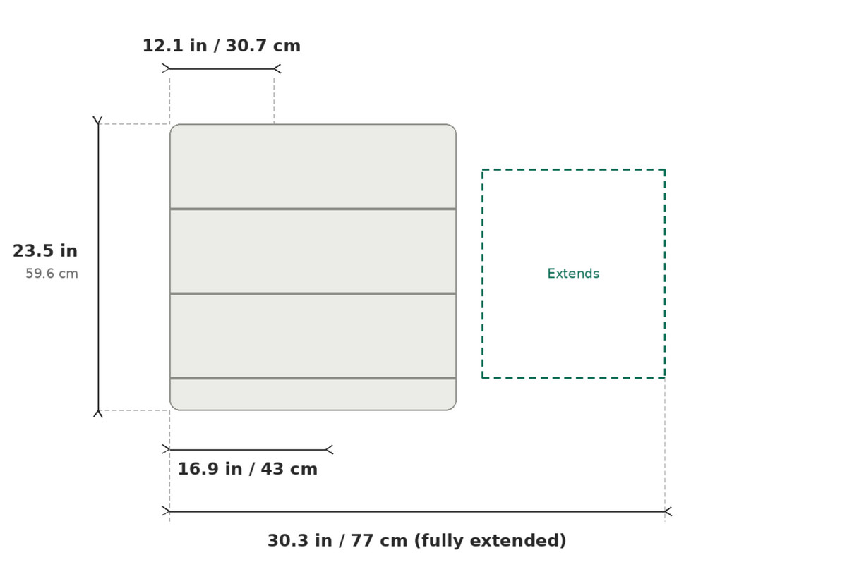 A dimension diagram of a rectangular storage box or organizer, showing its folded state with measurements of 23.5 in by 16.