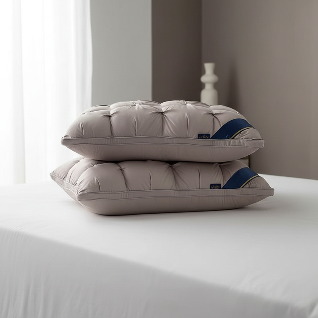 Stacked Pintuck Pillows White Bed